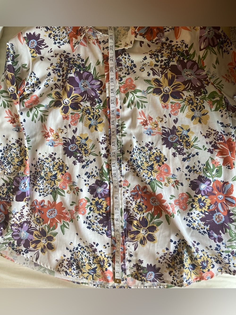 BLAIR white floral button-up blouse with purple, orange & yellow accents in XXL - Picture 10 of 12